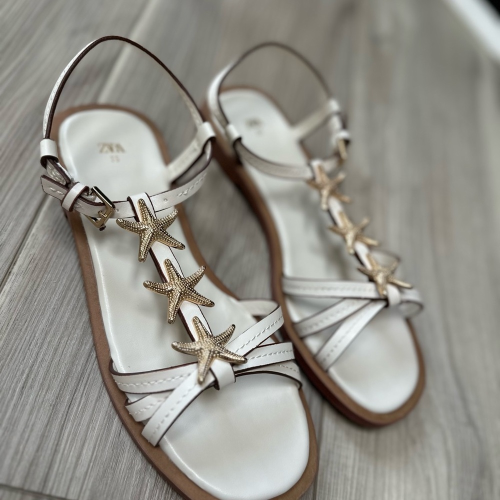 Zara Cream and Gold Starfish Sandals